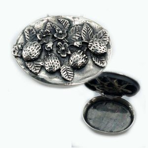 Scottish Silver Pill Box - Flowers and Strawberries