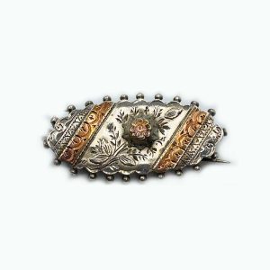 Scottish Silver Victorian Pin/Brooch Two Tone with Flowers