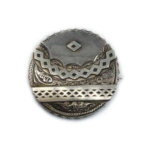 Scottish Sterling Silver Round Brooch with Geometric Pattern