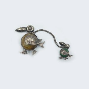 Sterling Mother and Baby Bird Brooch