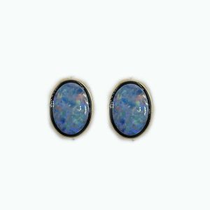 14K Gold Oval Shaped Opal and Onyx Cufflinks
