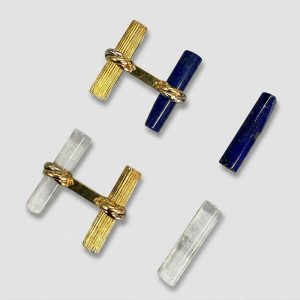 18K Cartier Yellow Gold Lapis and Crystal Intercheangable Cufflinks, comes with original Cartier Bags.