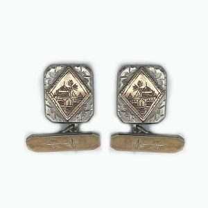 9KT Gold with Sterling Silver Victorian Cufflinks