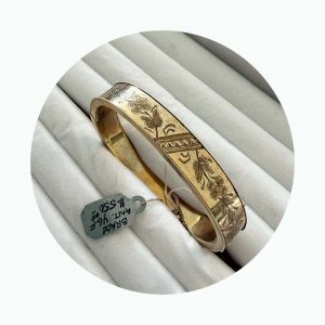 Gold Filled Antique Hinged Bangle Bracelet with Flowers