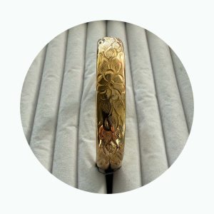 Gold Filled Hinged Bangle Bracelet with Floral Pattern